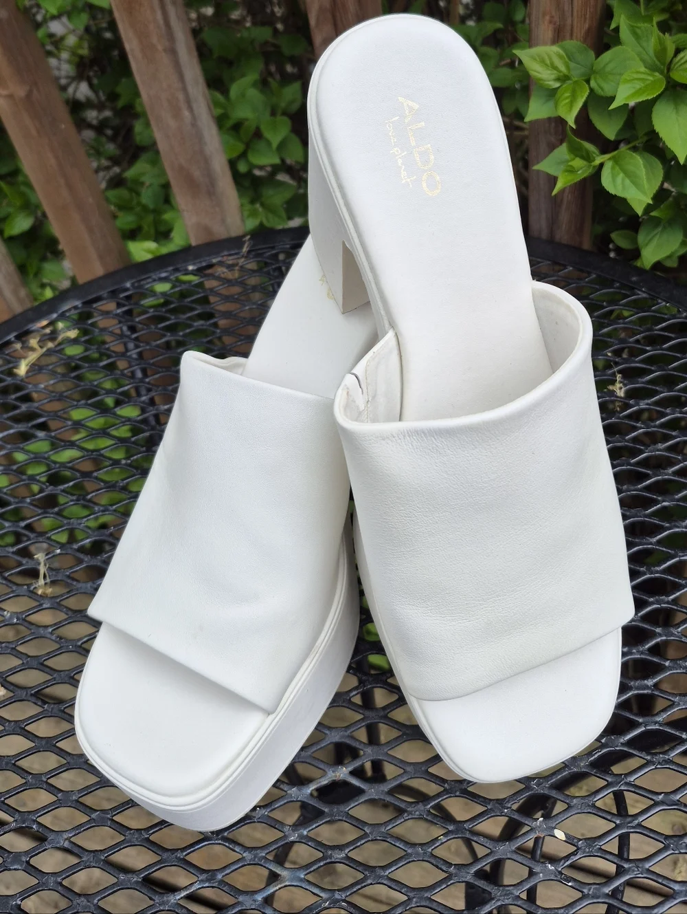 ALDO White Padded Slide Platform Mules - Picture 2 of 16